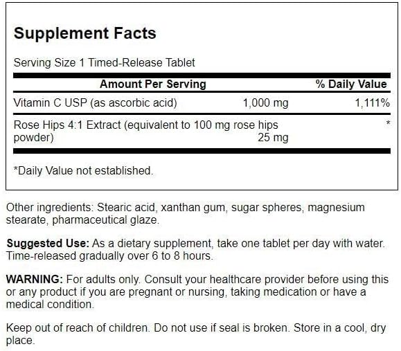 Swanson Timed-Release Vitamin C with Rose HIPS Immune System Support Skin Cardiovascular Health Antioxidant Supplement 1000 mg 250 Tablets