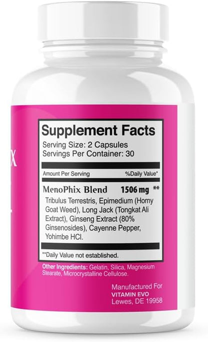 (3 PACK) MenoPhix Menopause Natural Support Capsules - Meno Phix Supplement, Meno Phix Menopause, MenoPhix Supplements for Women Natural Support, MenoPhix Reviews (180 Capsules) 3 Month Supply