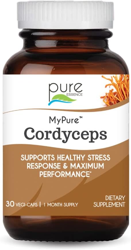 PURE ESSENCE LABS MyPure Cordyceps - Organic Mushroom Supplement - 100% Real Mushroom Extract - Best for Immune Support, Stress Relief, Build Energy for Adult Men and Women (30 Capsules)