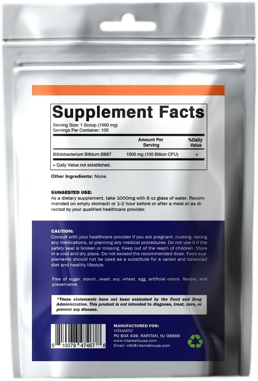 Vitamatic Bifidobacterium Bifidum Probiotic Powder - Digestive Health Support - 100 Gram (3.5 OZ) - 100 Servings