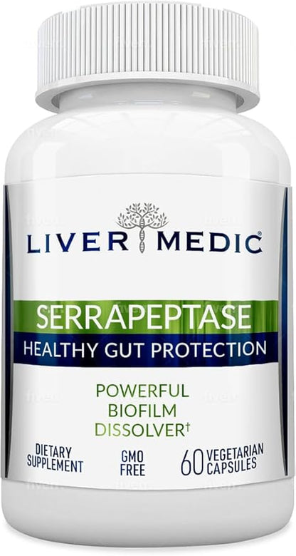 Serrapeptase Pure Digestive Enzymes (Enteric Coated) – Premium Healthy Gut Protection & Liver Support – Non-GMO, Vegan Liver Supplement for Gut Health. Digestive Enzymes & Tissue Support (60 Caps)