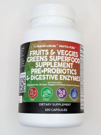 Clean Nutraceuticals Fruits and Veggies Supplement Reds & Green Superfood - Balance of Over 70 Fruit & Vegetable Supplements Capsules with Probiotics Prebiotics Digestive Enzymes - 2Pack