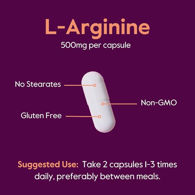 BESTVITE L-Arginine 500mg (240 Capsules) - No Magnesium Stearate - No Silicon Dioxide - No Fillers - Non GMO - Gluten Free