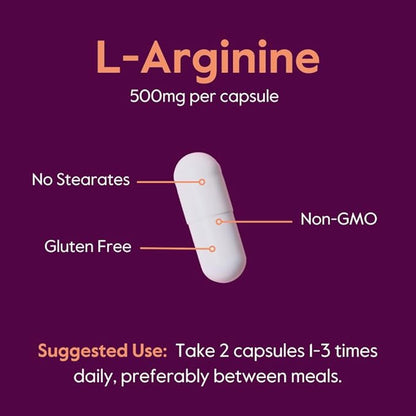 BESTVITE L-Arginine 500mg (240 Capsules) - No Magnesium Stearate - No Silicon Dioxide - No Fillers - Non GMO - Gluten Free