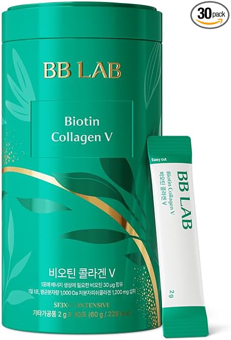 BB LAB Powder Collagen, SF3X-7 Intensive Series, Made in Korea, 30 Sticks (Biotin Collagen V), Green