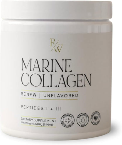 Renew Marine Collagen Powder + Biotin & Hyaluronic Acid for Better Hair, Skin & Nails, Unflavored - 20 Scoops, 8oz