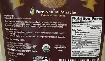 Organic Gelatinized Maca Root Powder (16 oz) - Peruvian Adaptogenic Superfood for Energy, Hormonal Balance & Endurance - Non-GMO, Vegan & Gluten-Free Herbal Booster for Men & Women