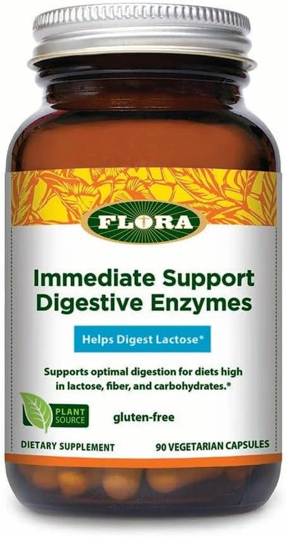 Udo's Choice Flora - Immediate Support Digestive Enzymes - Supports Lactose Digestion, Bloating, Heartburn & Gas - Contains 7 Enzymes - Gluten-Free - 90 Vegetarian Capsules