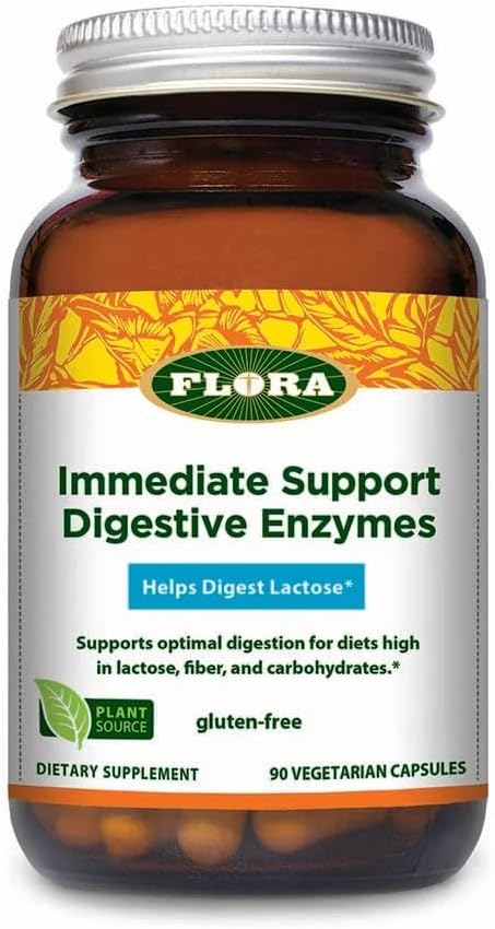Udo's Choice Flora - Immediate Support Digestive Enzymes - Supports Lactose Digestion, Bloating, Heartburn & Gas - Contains 7 Enzymes - Gluten-Free - 90 Vegetarian Capsules