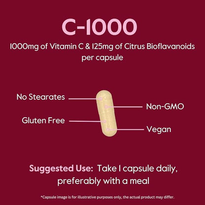 BESTVITE Vitamin C 1000mg (240 Vegetarian Capsules) (120 x 2) with Citrus Bioflavinoids - No Stearates - Vegan - Non GMO - Gluten Free