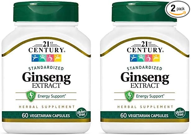 21st Century Ginseng Extract Veg Capsules, 60Count (Pack of 2)