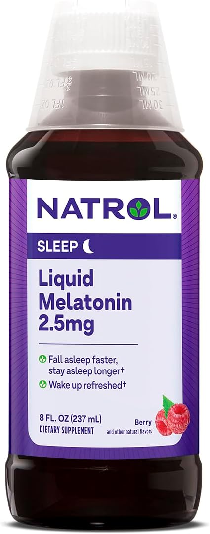 Natrol Liquid Melatonin 2.5 mg, Adult Melatonin Supplement to Fall Asleep Faster and Stay Asleep Longer, Wake Up Refreshed, 8 FL OZ Berry-Flavored Liquid, Up to a 23 Day Supply