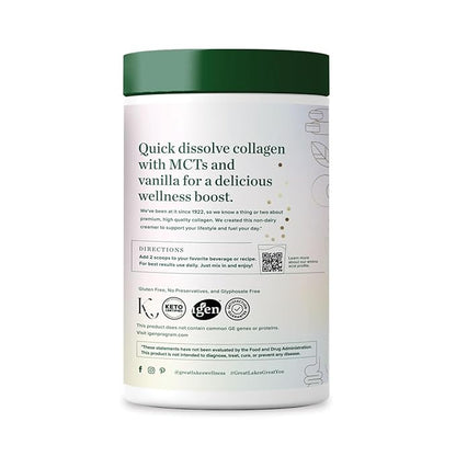 Great Lakes Wellness Keto Boost Advanced Collagen Peptides Powder with 4.2g MCTs - Vanilla Flavored - Nutritiously-Rich Non-Dairy Coffee Creamer or Smoothie Alt - Non-GMO, Kosher - 14.1 oz