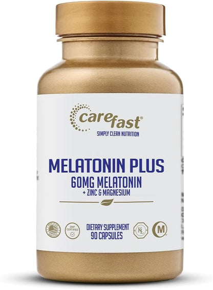 Melatonin Plus - High-Dose 60mg Melatonin with Zinc & Magnesium for Better Absorption - for Holistic Wellness - 180 Veggie Capsules