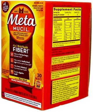 Meta-mucil Multihealth Fiber #1 Doctor Recommended Brand and 100% Natural Psyllium Husk Sugar Free Daily Fiber Supplement of Orange Smooth Fiber Powder and Naturally and Artificially Flavored- 3 Pack