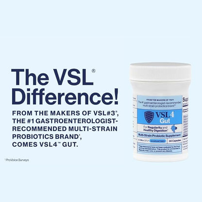 VSL4™ Gut Daily Probiotics for Gut Health - 30B CFUs, Multi-Strain Digestive Support for Women & Men, Promotes Gut Balance & Regularity, Potent, Shelf-Stable Probiotic Supplement, 30 Capsules