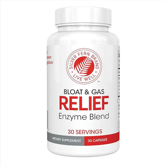 Silver Fern Bloat & Gas Relief Digestive Enzyme Blend - 1 Bottle = 30 Servings - FODMAP & Bloating Digestion Supplement with Tolerase L, Pectinase & More (1 Bottle)