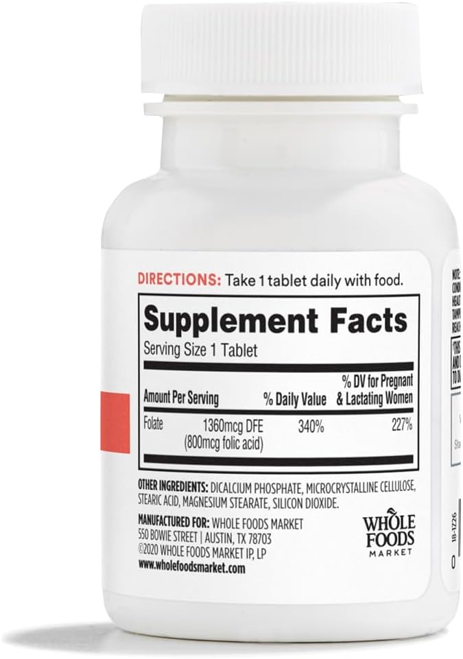 365 by Whole Foods Market, Folic Acid 800 MCG, 100 CT