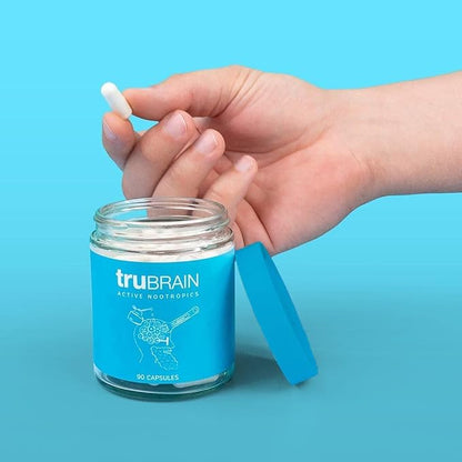 TruBrain Nootropic Capsules - Focus, Energy, Clarity. Fast Absorbing Nootropics Capsules | Brain Boosters | Improve Memory | Stop Procrastination (Medium)