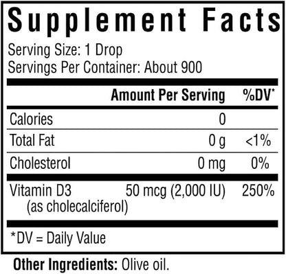 Seeking Health Vitamin D Drops, 2000 IU Liquid Vitamin D3 (as cholecalciferol) per Drop in Pure Olive Oil, Potent Immune System Supplement, for Adults and Kids, Vegetarian (900 Servings)