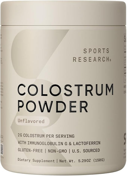 Sports Research® Bovine Colostrum Powder – Easy to Mix, Single Ingredient Superfood – Immunity Support & Gut Health w/IgG Antibodies - U.S. Sourced · Non-GMO · Gluten Free - 75 Servings (Unflavored)
