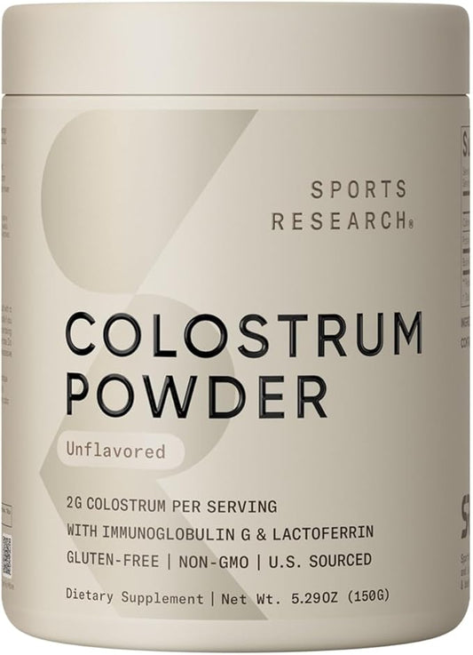 Sports Research® Bovine Colostrum Powder – Easy to Mix, Single Ingredient Superfood – Immunity Support & Gut Health w/IgG Antibodies - U.S. Sourced · Non-GMO · Gluten Free - 75 Servings (Unflavored)