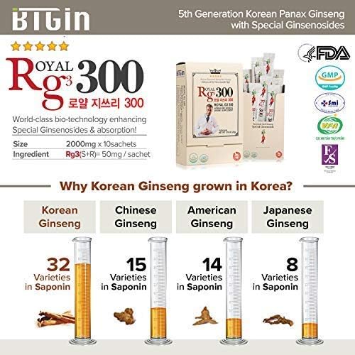 Premium RG3 300 Korean Red Ginseng Powder - Enhanced Ginsenosides (50mg Rg3/Sachet), Made in Korea, 10 Sachets