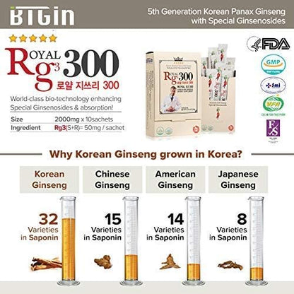 Premium RG3 300 Korean Red Ginseng Powder - Enhanced Ginsenosides (50mg Rg3/Sachet), Made in Korea, 10 Sachets
