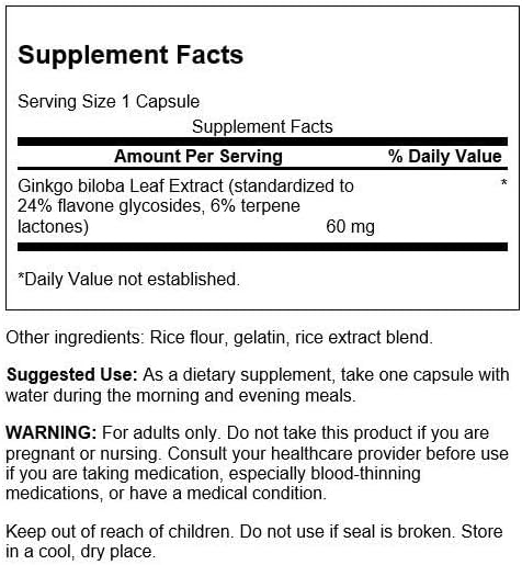 Swanson Ginkgo Biloba Extract 24% 60 Milligrams 120 Capsules