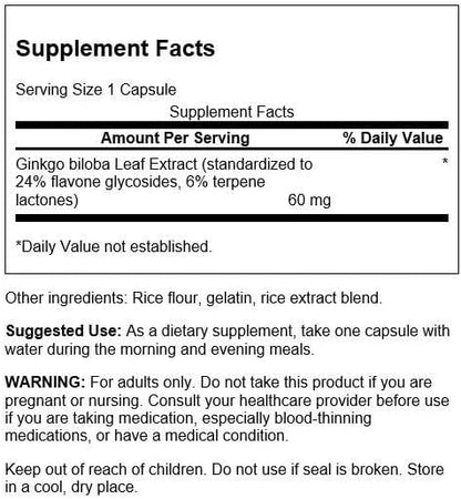 Swanson Ginkgo Biloba Extract 24% 60 Milligrams 120 Capsules