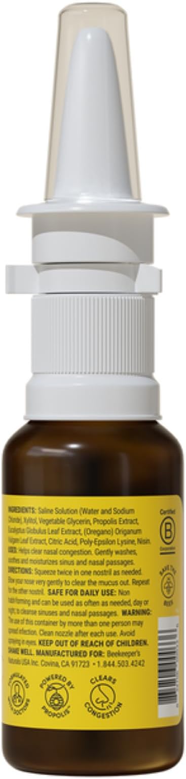Beekeeper's Naturals Propolis Nasal Rinse Spray Max, Relief for Adults w/Eucalyptus, Oregano & Saline, Clears Nasal Congestion, Moisturizes Sinus Canal, & Decongest Sinus Cavities, 1 fl oz