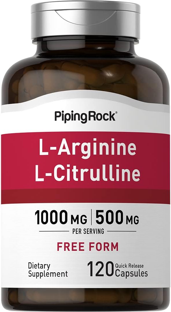 Piping Rock L-Arginine L-Citrulline Supplement | 1000 mg | 120 Capsules | Pre Workout | Free Form | Non-GMO, Gluten Free