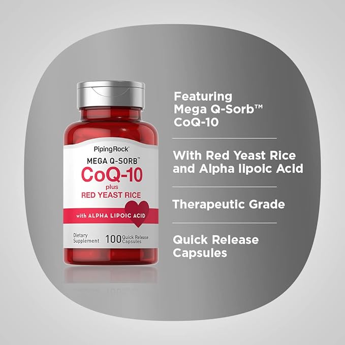 Piping Rock CoQ10 with Red Yeast Rice | 100 Capsules | with Alpha Lipoic Acid | Non-GMO, Gluten Free Supplement