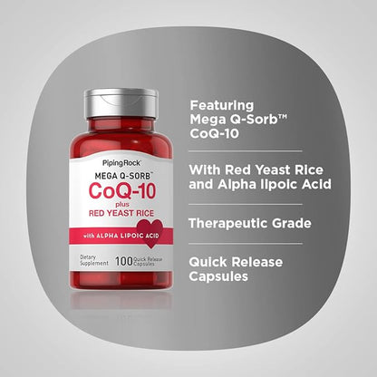 Piping Rock CoQ10 with Red Yeast Rice | 100 Capsules | with Alpha Lipoic Acid | Non-GMO, Gluten Free Supplement
