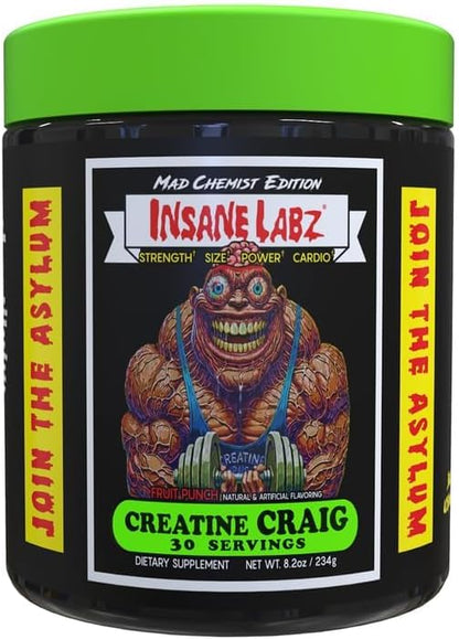 Insane Labz Creatine Craig - Flavored, Pre Workout, Post Workout, Build Muscle (30 Servings (Pack of 1), Fruit Punch)