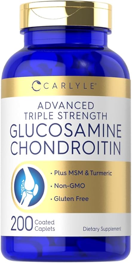 Carlyle Glucosamine Chondroitin MSM Turmeric | 4050 mg | 200 Count | Advanced Triple Strength Supplement | Non-GMO & Gluten Free