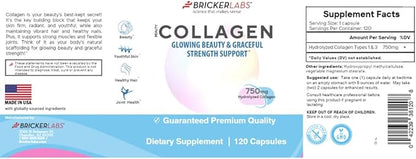 Collagen for Men & Women - Type I, III Hydrolized Collagen Supplement 750mg, 1 Collagen Capsule Daily - 120 Servings