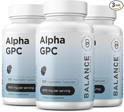 Alpha GPC Choline Supplement 600mg, 120 Veg Capsules - Advanced Memory Formula, Nootropic Brain Support (Pack of 3)