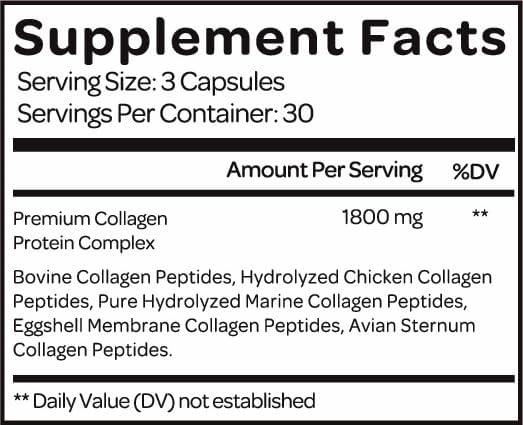 Multi Collagen Capsules for Women (Types I, II, III, V, X,) Hydrolyzed Collagen Peptides, Vitamin Supplement for Hair, Skin, Nails, and Joint Support (90 ct.)