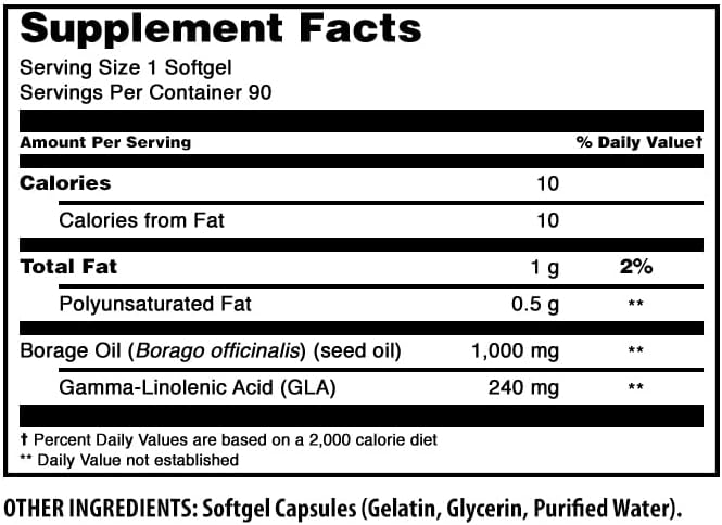 Amazing Formulas Borage Oil Supplement | 2000 Mg Per Serving | Softgels | Non-GMO | Gluten-Free | Made in USA (1 Pack, 90 Count)