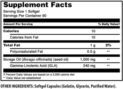 Amazing Formulas Borage Oil Supplement | 2000 Mg Per Serving | Softgels | Non-GMO | Gluten-Free | Made in USA (1 Pack, 90 Count)