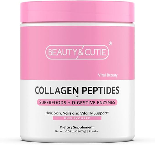 Collagen Peptides with Superfoods and Digestive Enzymes, Powder, Grass Fed, Pasture Raised, for Hair, Skin, Nails, and Immune System Support, Unflavored, Gluten Free,10.04 oz