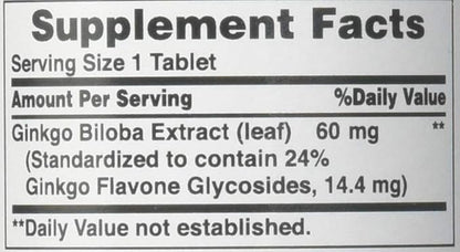 Puritan's Pride Ginkgo Biloba Standardized Extract 60 mg Tablets, 120 Count (Pack of 3)