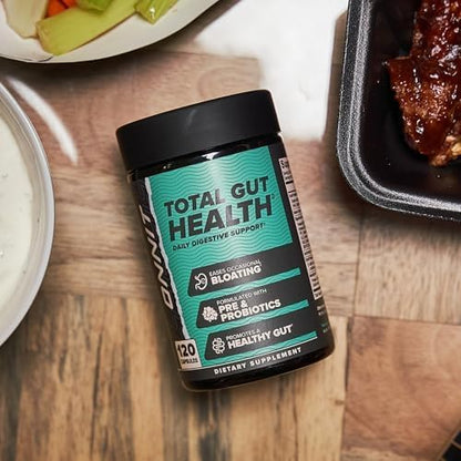 ONNIT Total Gut Health Daily Digestive Support, Complete Digestion Supplement for Women and Men with 7 Strains of Probiotics, Prebiotics, Enzymes and Betaine HCL, 120 Count