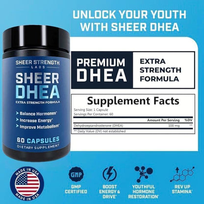 DHEA Supplement for Men DHEA 100mg - Pure DHEA Supplement for Men for Strength and Hormone Balance - DHEA for Women and Men - High Purity Enhanced Absorption 60 SV USA