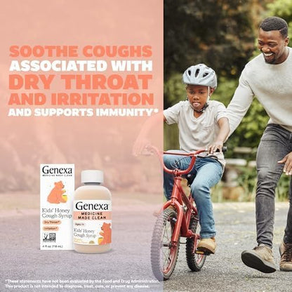 Genexa Kids' Clean Cough Medicine & Honey Cough Syrup, Pain & Fever Reducer Value 4-Pack, Dye Free, 0% Artificial Additives, Cough Care for Children, Fever & Pain Reliever, 16 fl oz (4 Bottles)