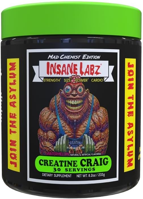 Insane Labz Creatine Craig - Flavored, Pre Workout, Post Workout, Build Muscle (30 Servings (Pack of 1), Watermelon)