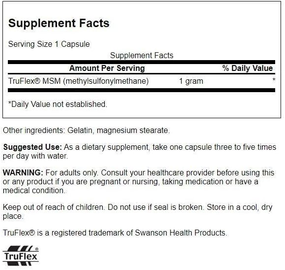 Swanson MSM - Essential Minerals Promoting Mobility & Joint Health Support - Helps to Maintain Connective Tissue Health Including Cartilage, Collagen, & Hair - (240 Capsules, 1000mg Each)