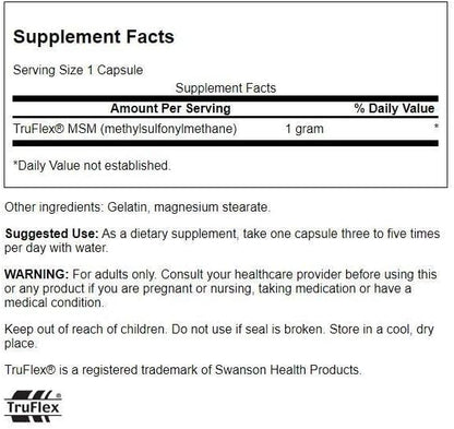Swanson MSM - Essential Minerals Promoting Mobility & Joint Health Support - Helps to Maintain Connective Tissue Health Including Cartilage, Collagen, & Hair - (240 Capsules, 1000mg Each)