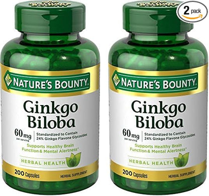 Nature's Bounty Ginkgo Biloba 60 Mg, 200 Capsules (17243) (Pack of 2)
